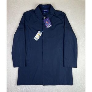 Harry Brown Coat Mens Large Navy Premium Mac Showerproof Lined Button Rain NEW